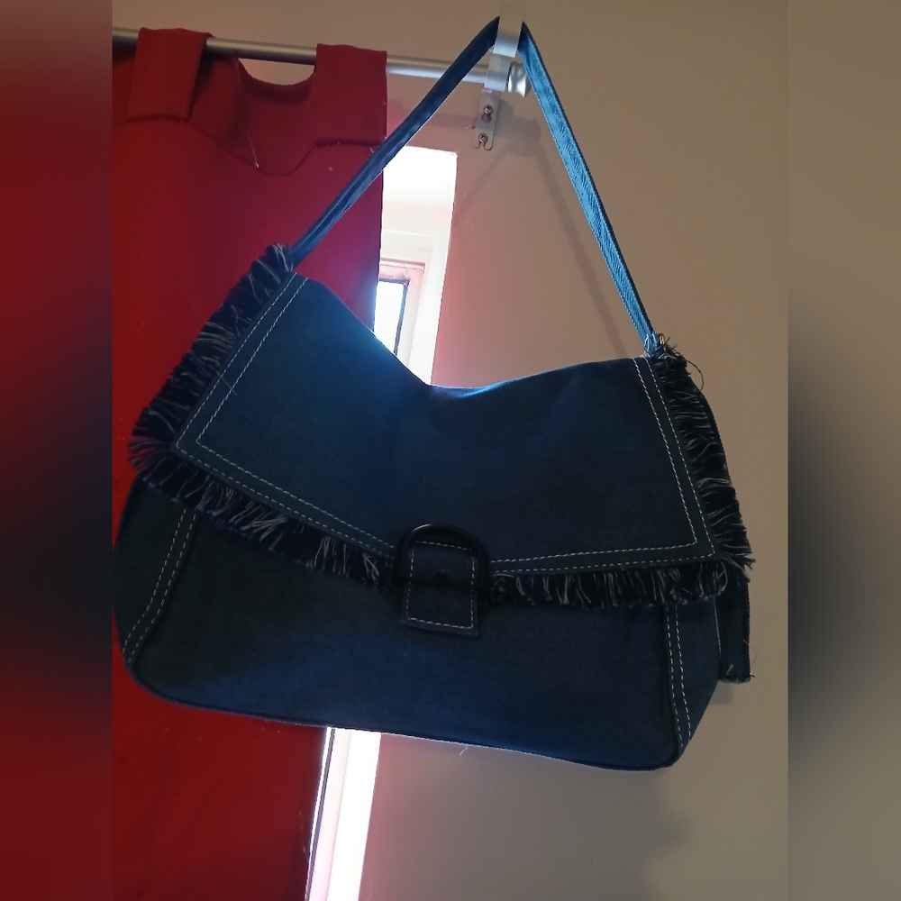 Stylish Blue Denim Fringe Shoulder Bag